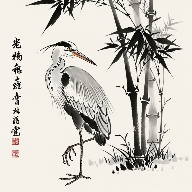 Graceful Heron Painting in Chinese Style Graceful Heron Painting in Chinese Style