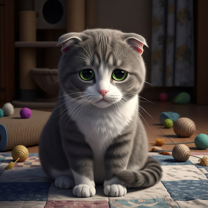 Sad Gray Cat with Droopy Ears | Indoor Cozy Scene Sad Gray Cat with Droopy Ears | Indoor Cozy Scene