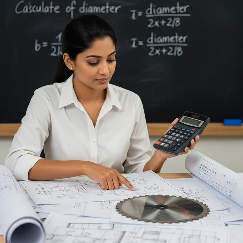 South Asian Female Engineer Calculates Circular Saw Blade Diameter South Asian Female Engineer Calculates Circular Saw Blade Diameter
