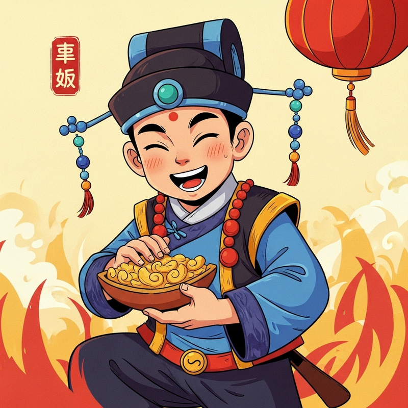 Colorful Chinese Q-board Boy in Comic Style Inspired by Folklore Colorful Chinese Q-board Boy in Comic Style Inspired by Folklore