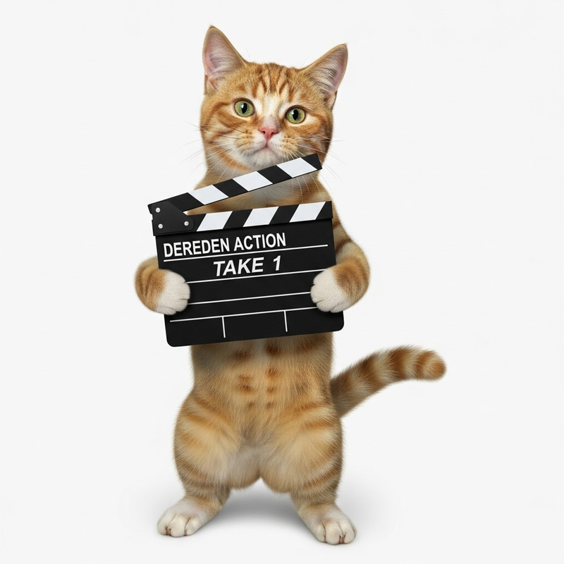 Cat holding movie action clapperboard: An Animated Tale Cat holding movie action clapperboard: An Animated Tale