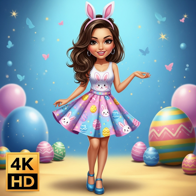 Vibrant 4K HD Airbrush Illustration of American Chibi Woman Vibrant 4K HD Airbrush Illustration of American Chibi Woman