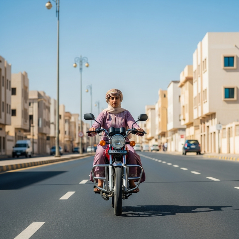 Omani Girl Riding Motor Bike in Traditional Attire Omani Girl Riding Motor Bike in Traditional Attire