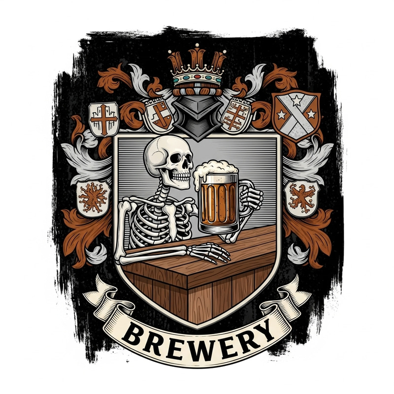 Skeleton Drinking Beer: Coat of Arms for Brewery Skeleton Drinking Beer: Coat of Arms for Brewery
