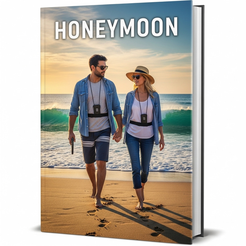 Espionage at the Beach: 3D Book Cover Featuring Undercover Spies on 'Honeymoon' Espionage at the Beach: 3D Book Cover Featuring Undercover Spies on 'Honeymoon'