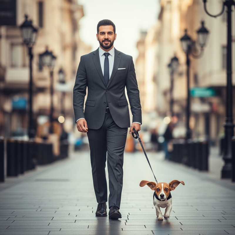 Rich Middle-Eastern Businessman Walking Comical Dog Rich Middle-Eastern Businessman Walking Comical Dog
