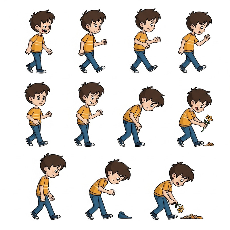 2D Boy Character Walking and Picking Up Flower | Emotions Sequence 2D Boy Character Walking and Picking Up Flower | Emotions Sequence