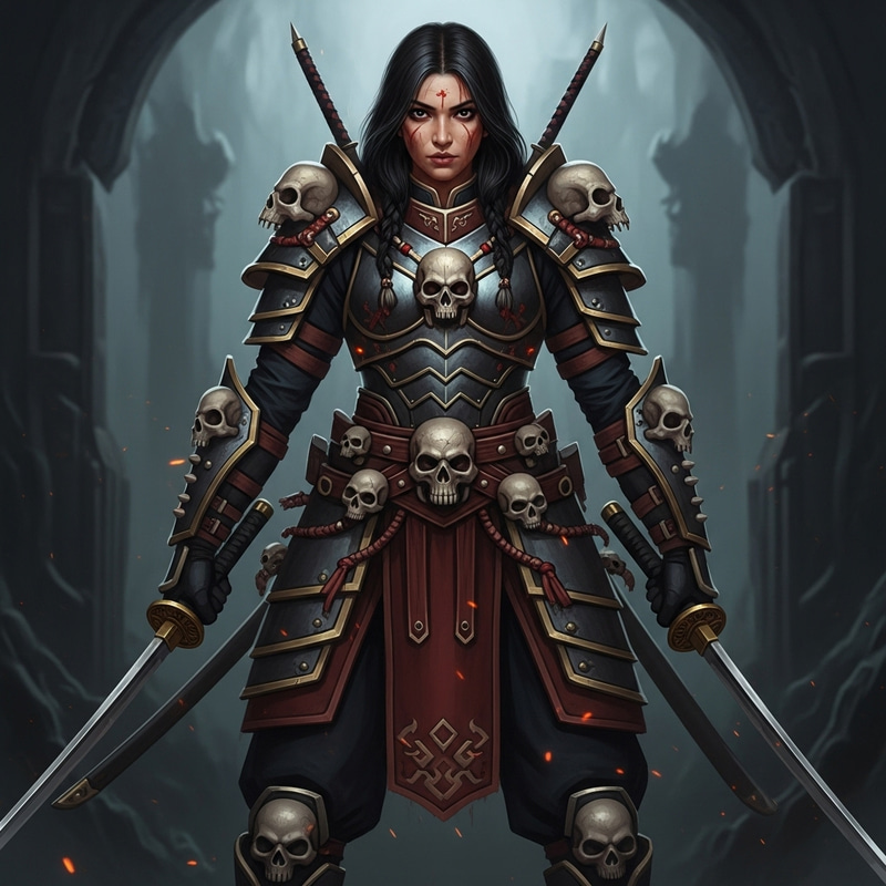 Warrior Girl with Skulls and Armor: Strength & Resilience Warrior Girl with Skulls and Armor: Strength & Resilience