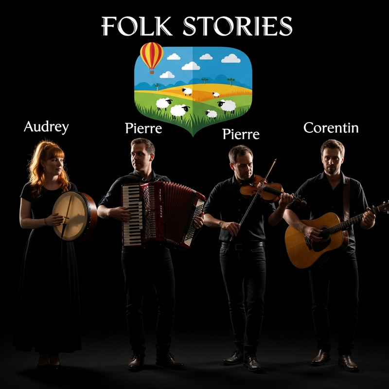 Folk Stories: Colorful Flat Design - Irish Music Group with Audrey, Pierre, and Corentin Folk Stories: Colorful Flat Design - Irish Music Group with Audrey, Pierre, and Corentin