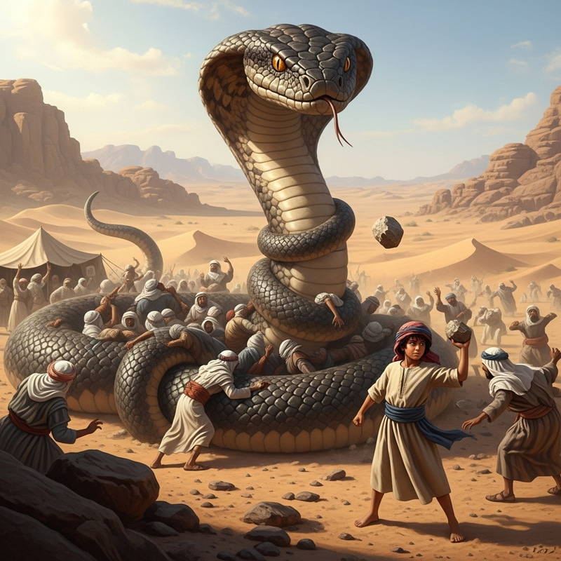 Arabian Desert: Brave Boy Saves Many from Giant Snake Arabian Desert: Brave Boy Saves Many from Giant Snake
