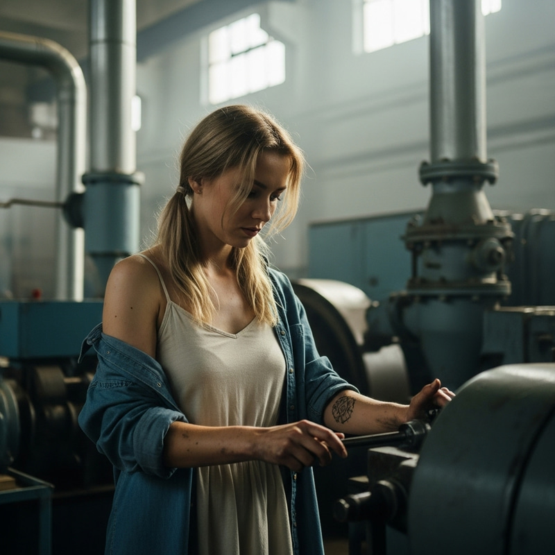 Blonde Worker in USSR with Ponytails in Sundress Blonde Worker in USSR with Ponytails in Sundress
