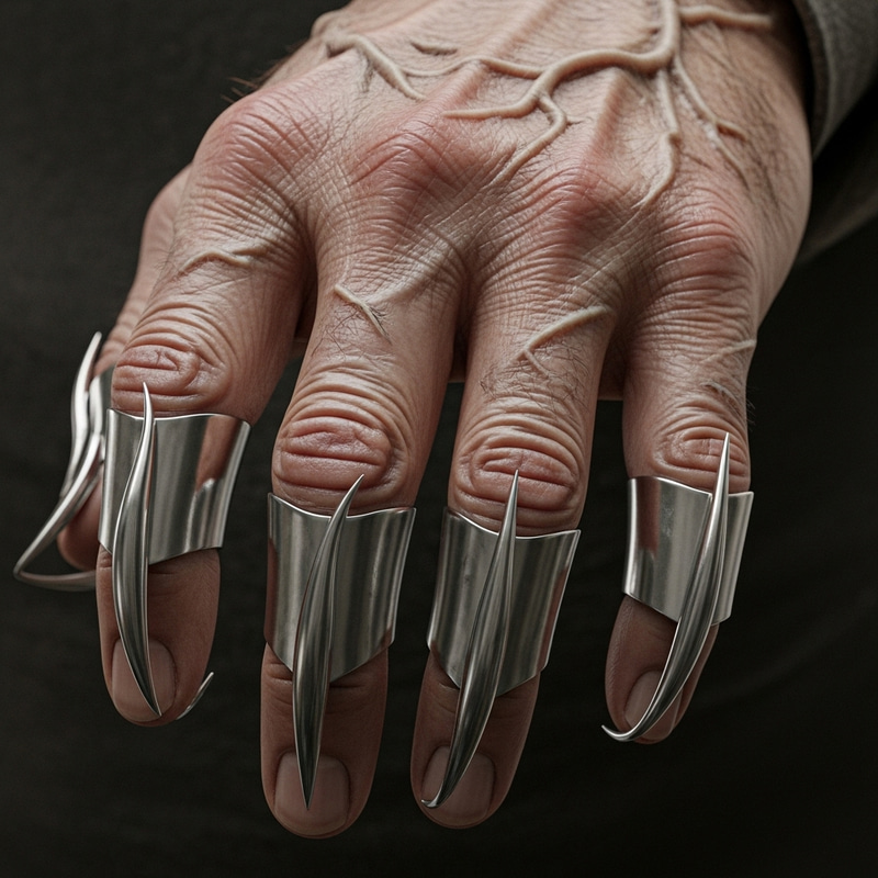 Intriguing Macular Hand with Metal Hooks - 4K Detail Intriguing Macular Hand with Metal Hooks - 4K Detail