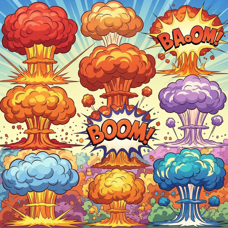Vibrant Cartoon Explosions in Many Colors Vibrant Cartoon Explosions in Many Colors