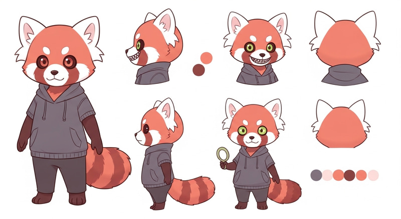 Chibi-Style Anthro Red Panda Sakura Reference Sheet Chibi-Style Anthro Red Panda Sakura Reference Sheet
