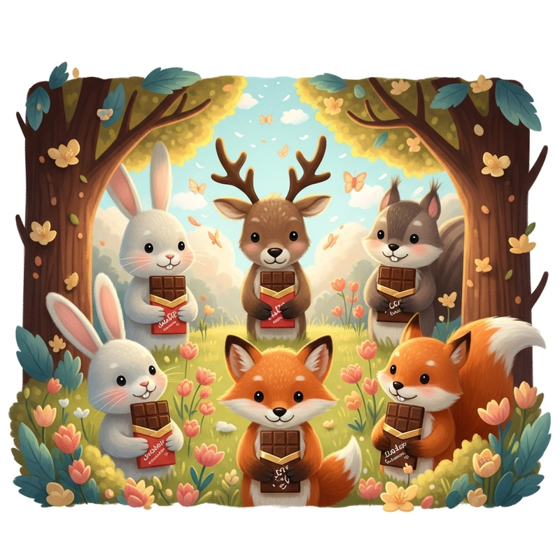 Playful Animals Enjoying Chocolate Bars in Delightful Packaging Playful Animals Enjoying Chocolate Bars in Delightful Packaging