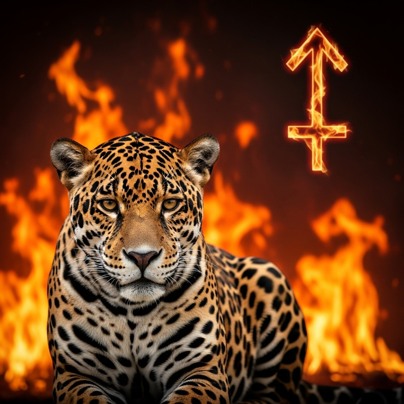 Majestic Jaguar in Fire: Symbolizing Sagittarius Wild Energy Majestic Jaguar in Fire: Symbolizing Sagittarius Wild Energy
