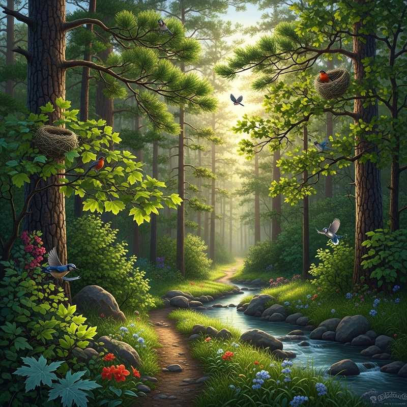 Serene Forest Escape: Tranquil Morning Scene