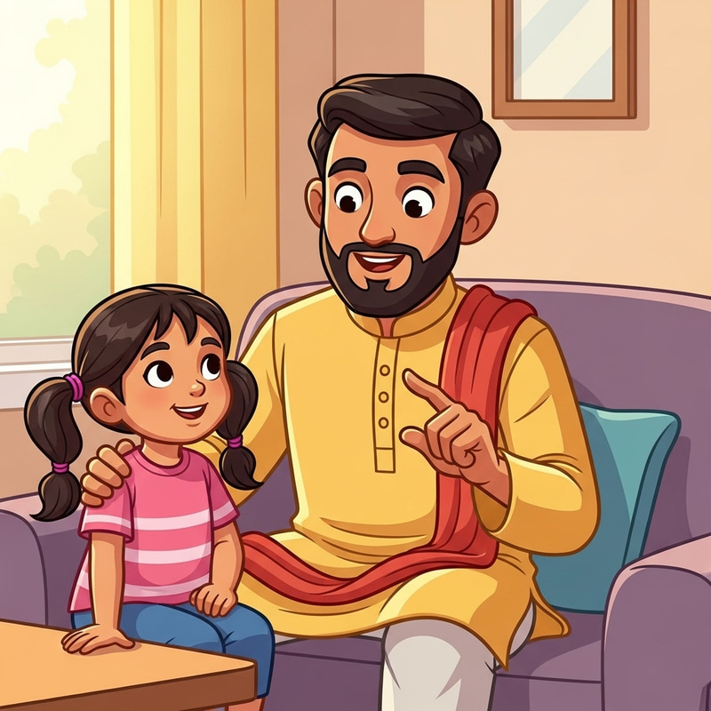 Multicultural Father Giving Parenting Advice | Colorful Cartoon Image