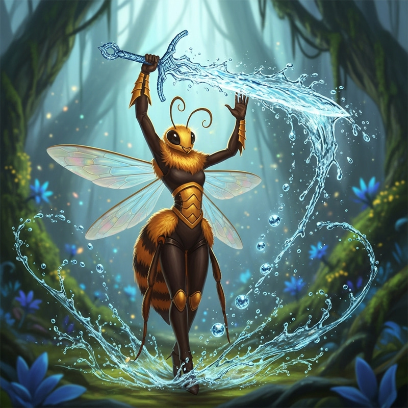 Magical Bee Agent with Water Sword Illustration Magical Bee Agent with Water Sword Illustration