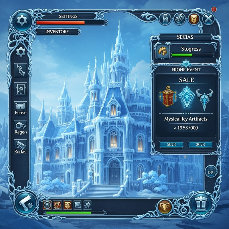 Frozen Victorian Palace - Detailed Ice Castle Game Art UI