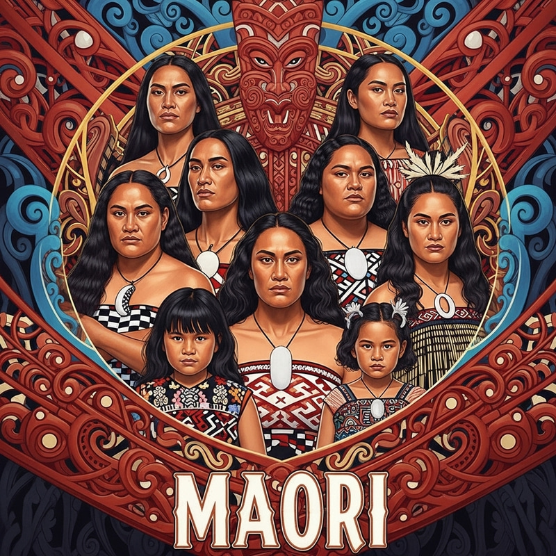 Empowering Maori Women: Dynamic Family Portrait in Digital Fusion
