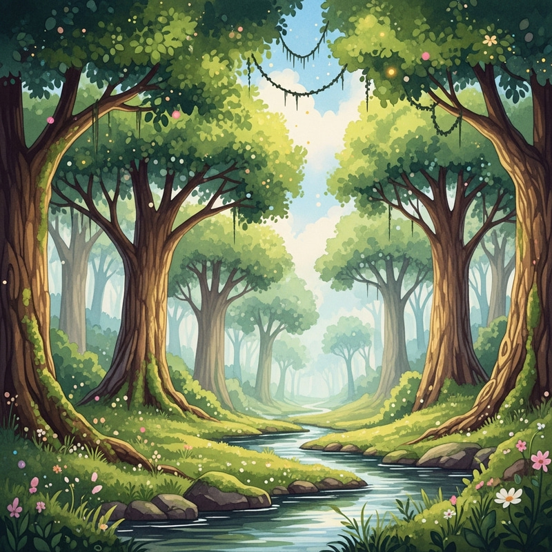 Enchanted Forest Watercolor Art | Magical Nature Scene Enchanted Forest Watercolor Art | Magical Nature Scene