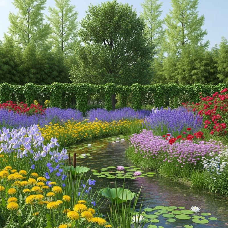 Serene Streamside Blooms and Greenery Serene Streamside Blooms and Greenery