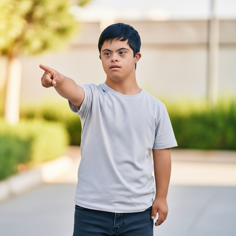 Confident Teen with Down Syndrome Pointing Out Confident Teen with Down Syndrome Pointing Out