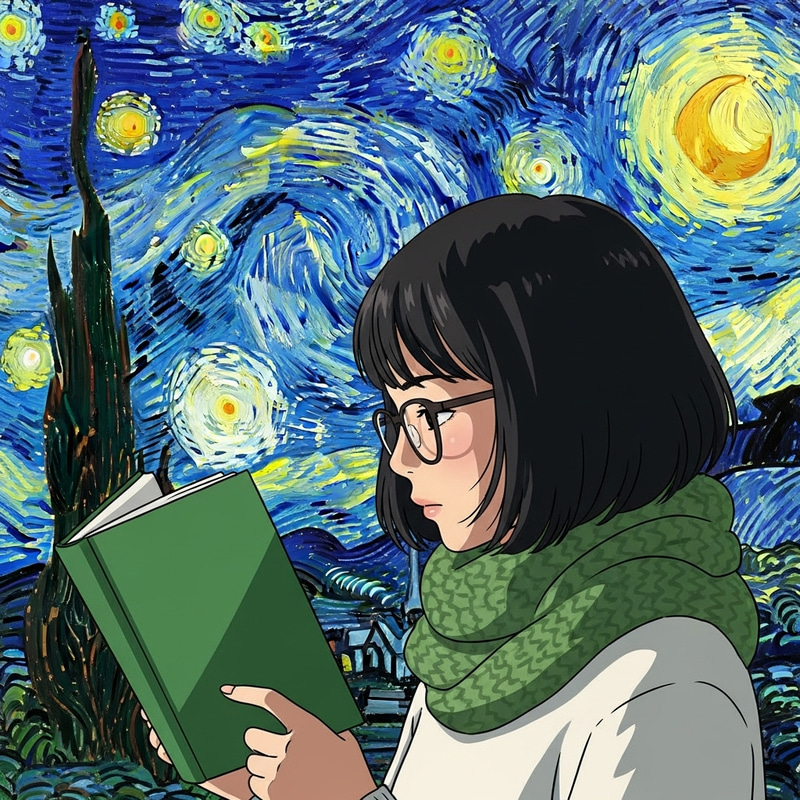 Studio Ghibli Style Girl Reading Green Cover Book | Art Scene Studio Ghibli Style Girl Reading Green Cover Book | Art Scene