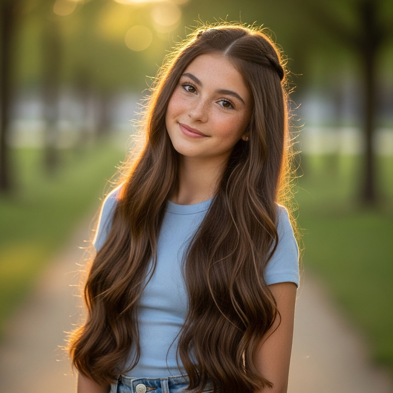 Stylish Teenage Girl with Long Brown Hair at 13 | Photoshoot Stylish Teenage Girl with Long Brown Hair at 13 | Photoshoot
