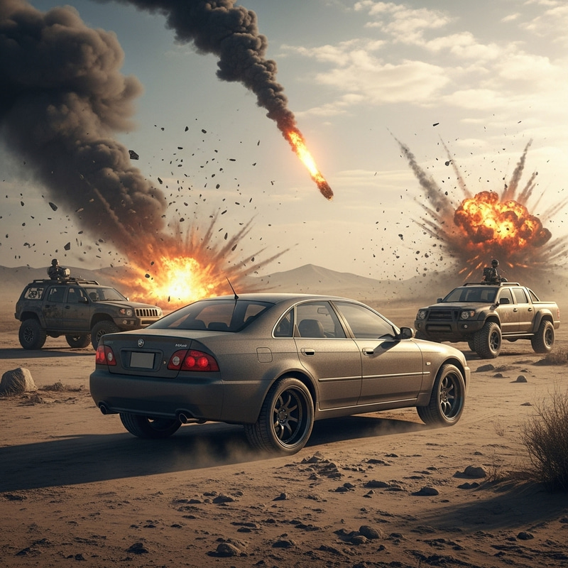 Mad Max-Inspired Sport Sedan in Dystopian Desert Mad Max-Inspired Sport Sedan in Dystopian Desert