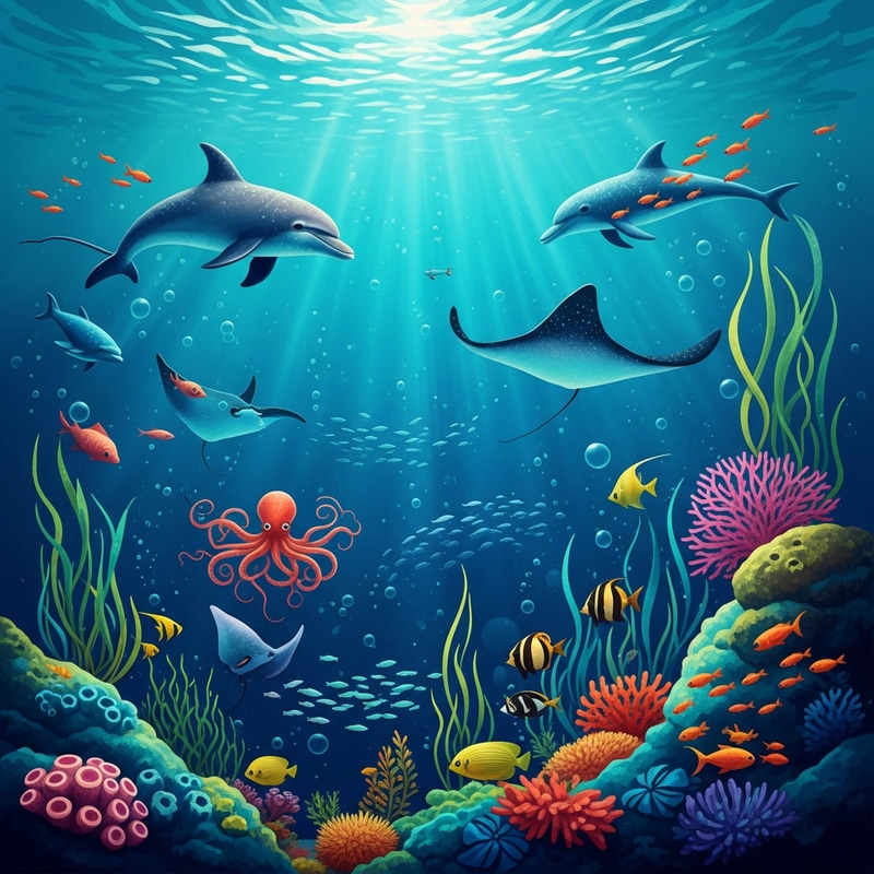 Abstract Ocean Wildlife Interpretation