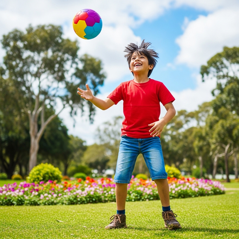 Happy Hispanic Boy Playing in Park