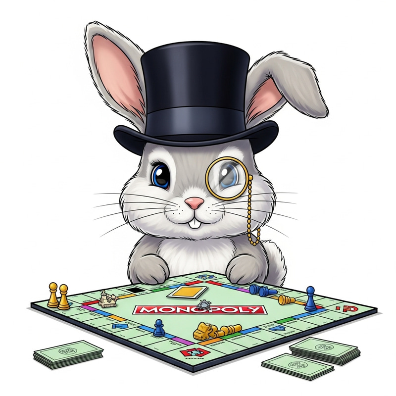 Cute Bunny Rabbit Playing Monopoly in Top Hat and Monocle Cute Bunny Rabbit Playing Monopoly in Top Hat and Monocle