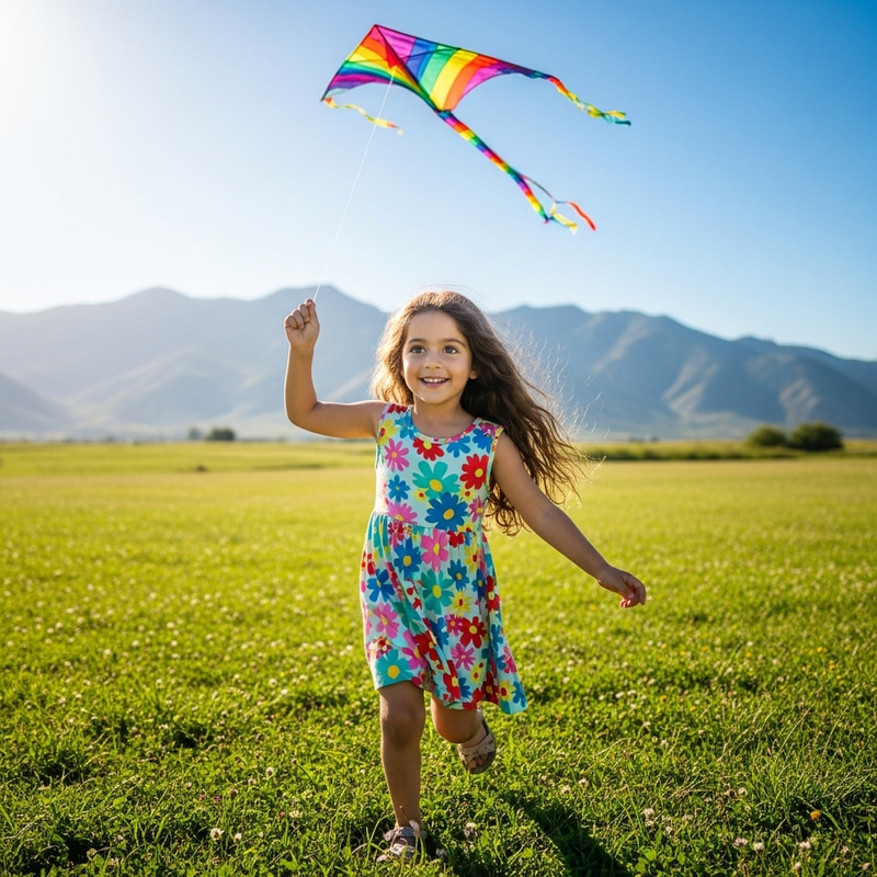 Happy Middle-Eastern Girl Flying a Kite Outdoors