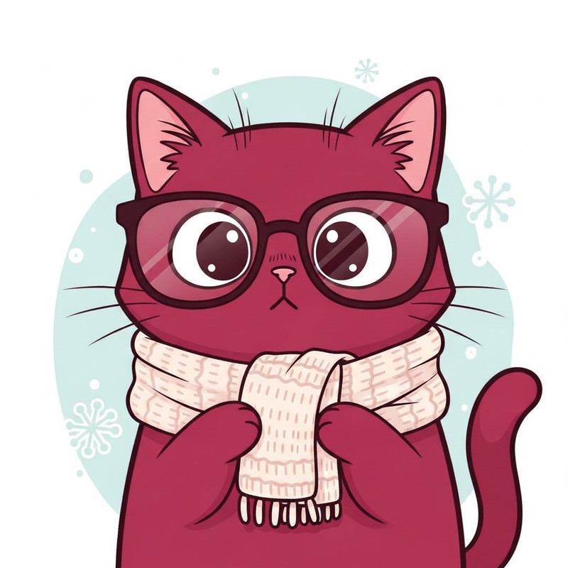 Cute Dark Pink Cat in Stylish Winter Wear Cute Dark Pink Cat in Stylish Winter Wear