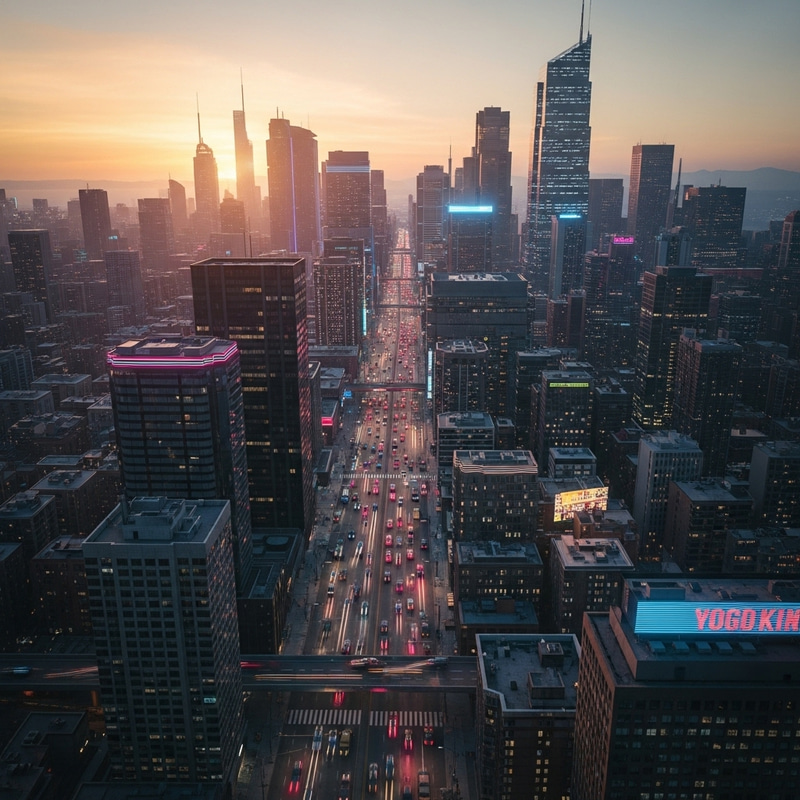 Neon Cyberpunk Cityscape: Dystopian Sunset Views Neon Cyberpunk Cityscape: Dystopian Sunset Views