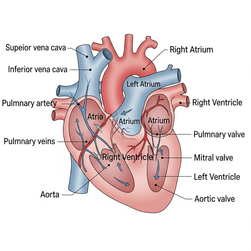 Simple Heart Anatomy Diagram: Atria, Ventricles, Valves, Veins & Arteries Simple Heart Anatomy Diagram: Atria, Ventricles, Valves, Veins & Arteries