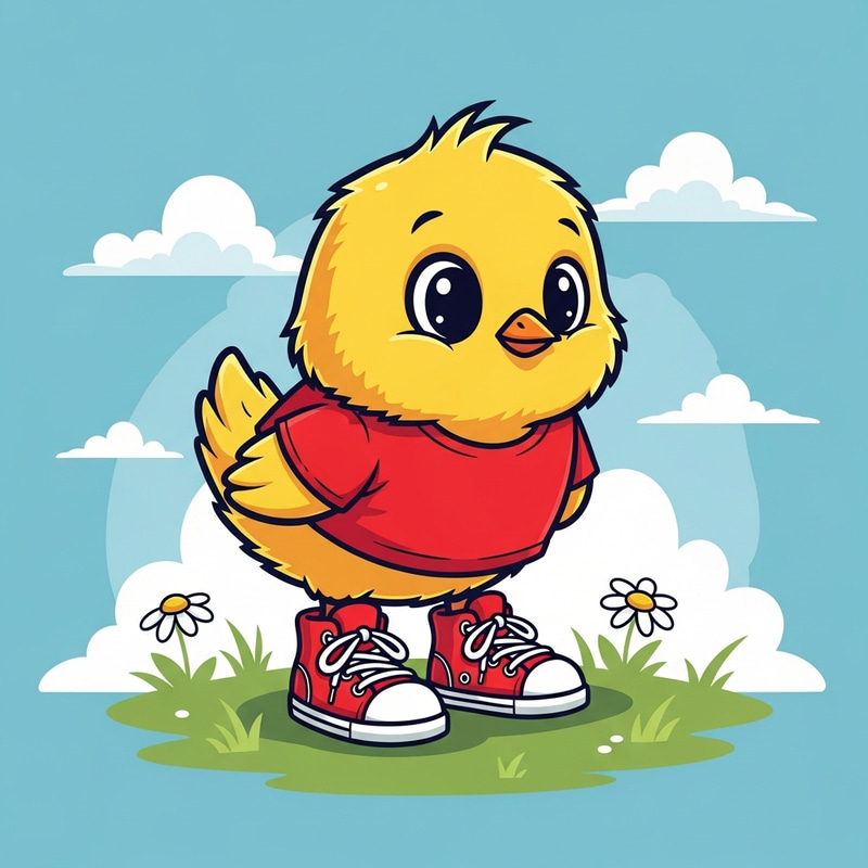 Animated Chick in Red Sneakers and Shirt Animated Chick in Red Sneakers and Shirt