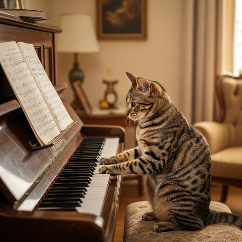 Playful Cat on Piano - Cute Musical Feline Scene Playful Cat on Piano - Cute Musical Feline Scene