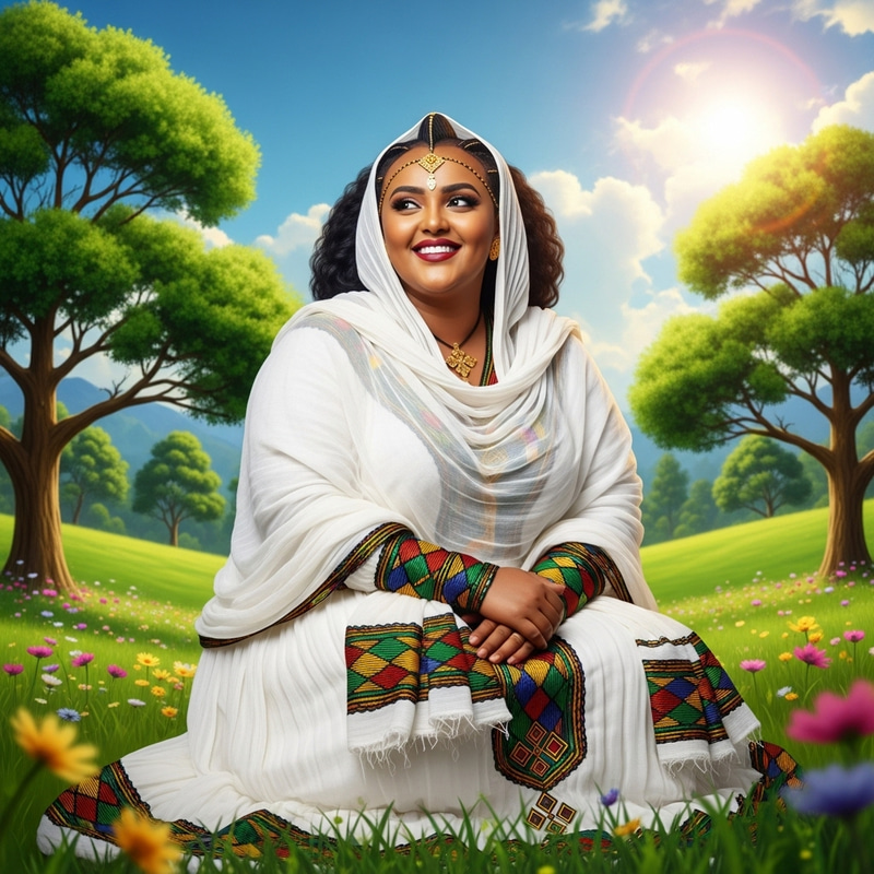 Ethiopian Big and Beautiful Woman in Traditional Attire Ethiopian Big and Beautiful Woman in Traditional Attire