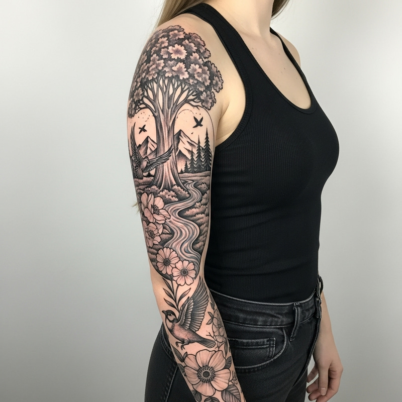Nature-Inspired Arm Tattoo Design for Women Nature-Inspired Arm Tattoo Design for Women