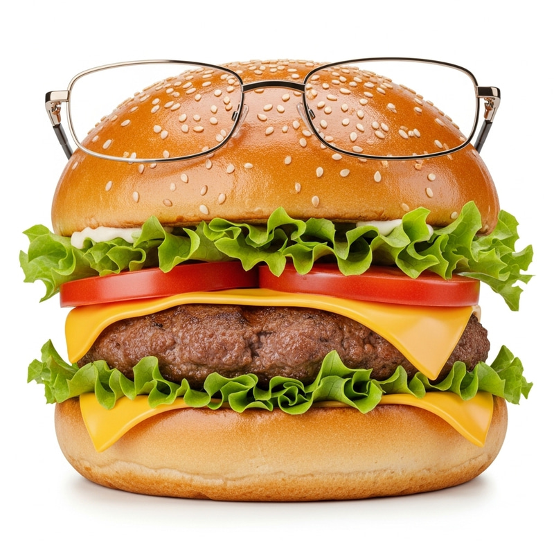 Quirky Hamburger with Stylish Glasses - Fun Food Art Quirky Hamburger with Stylish Glasses - Fun Food Art