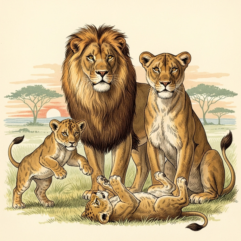 Majestic Lions and Playful Cubs Art Print