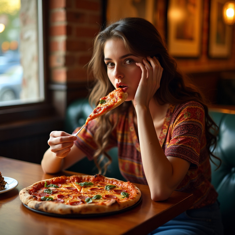 Enjoying a Delicious Pizza in a Cozy Restaurant