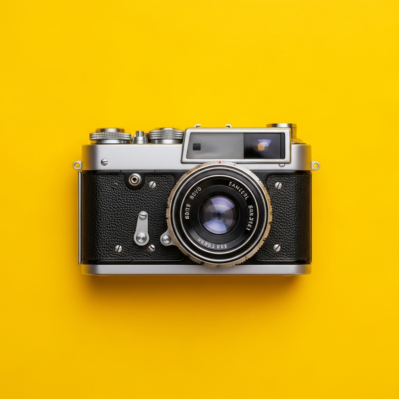Stunning Vintage Camera on Yellow Background Stunning Vintage Camera on Yellow Background