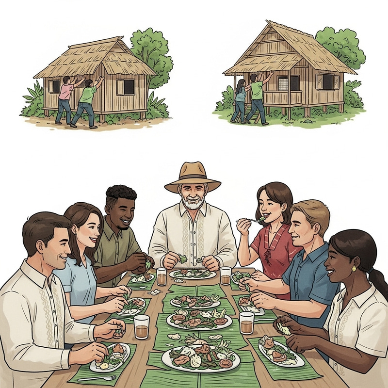 Filipino Boodle Fight Tradition and Bayanihan Community Gathering