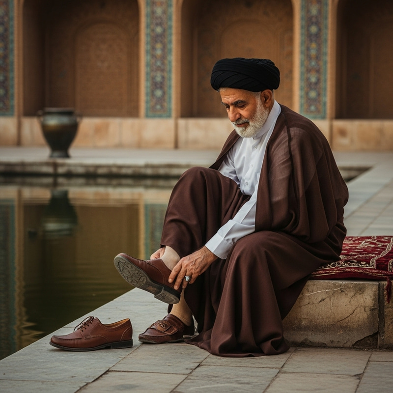 Elderly Man in Luxurious Attire by Tranquil Pond Elderly Man in Luxurious Attire by Tranquil Pond