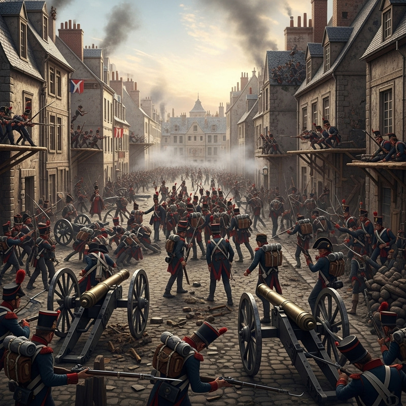 Epic Napoleonic Era Urban Warfare: Large-Scale Battle Scene Epic Napoleonic Era Urban Warfare: Large-Scale Battle Scene