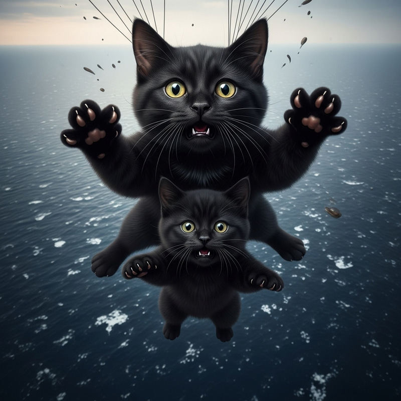 Real-life Black Cat & Kitten Parachute Adventure: A Terrifying Plunge